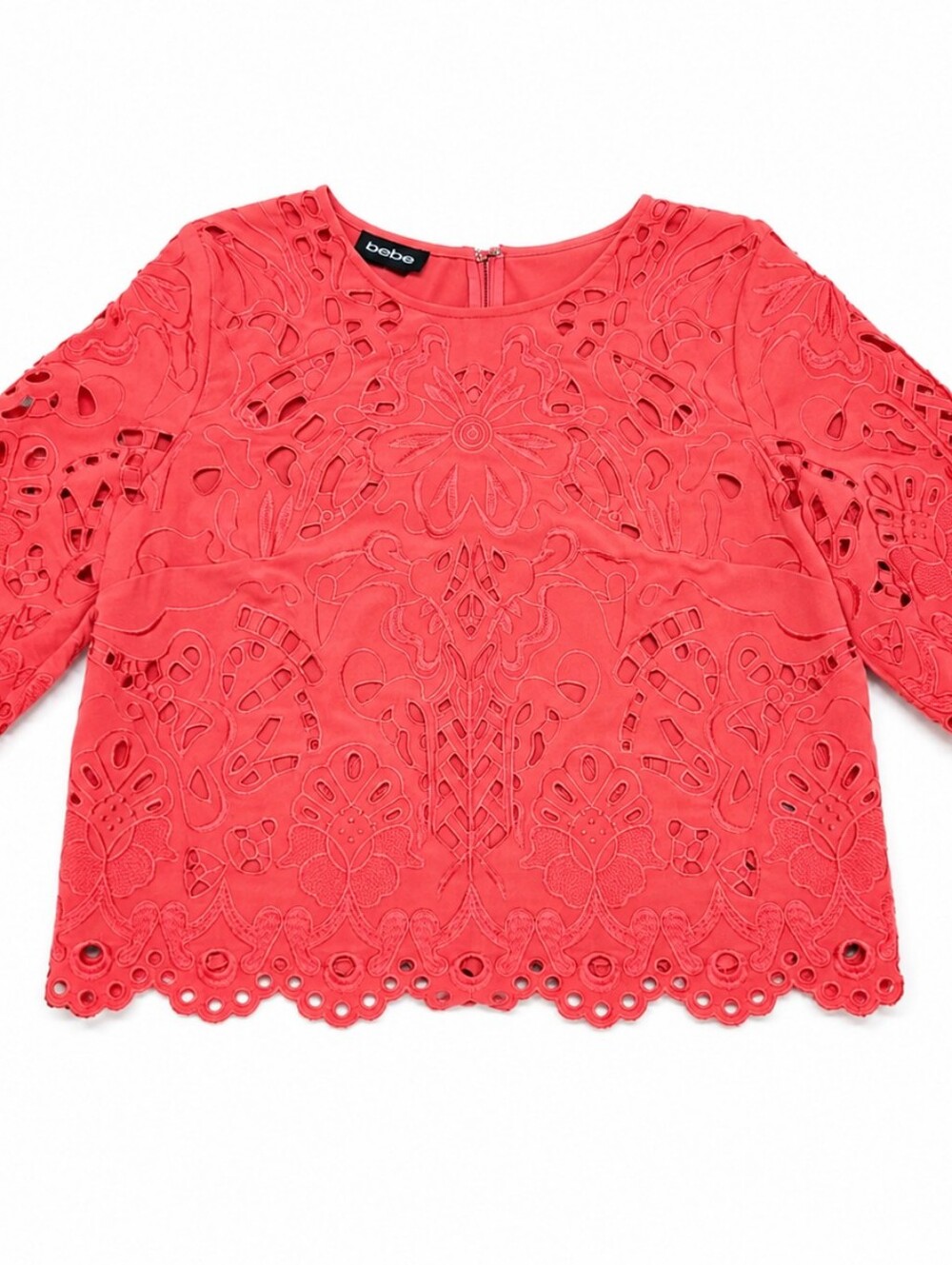 bebe Vintage Coral Cutout Eyelet Lace Short Sleeve Top Size M